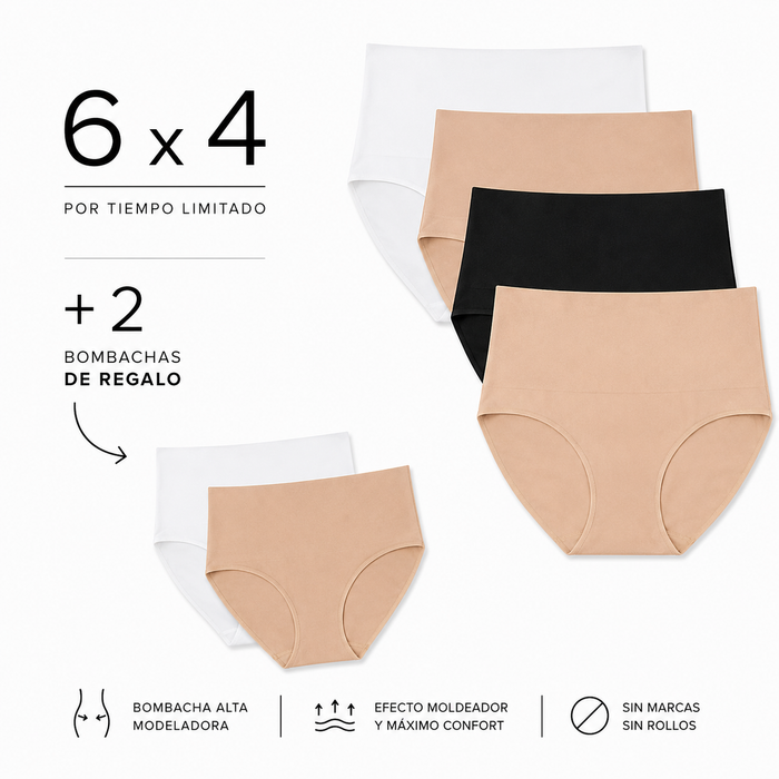 Bombacha Baja Con Faldon - Pack 4x2 + 2 de regalo